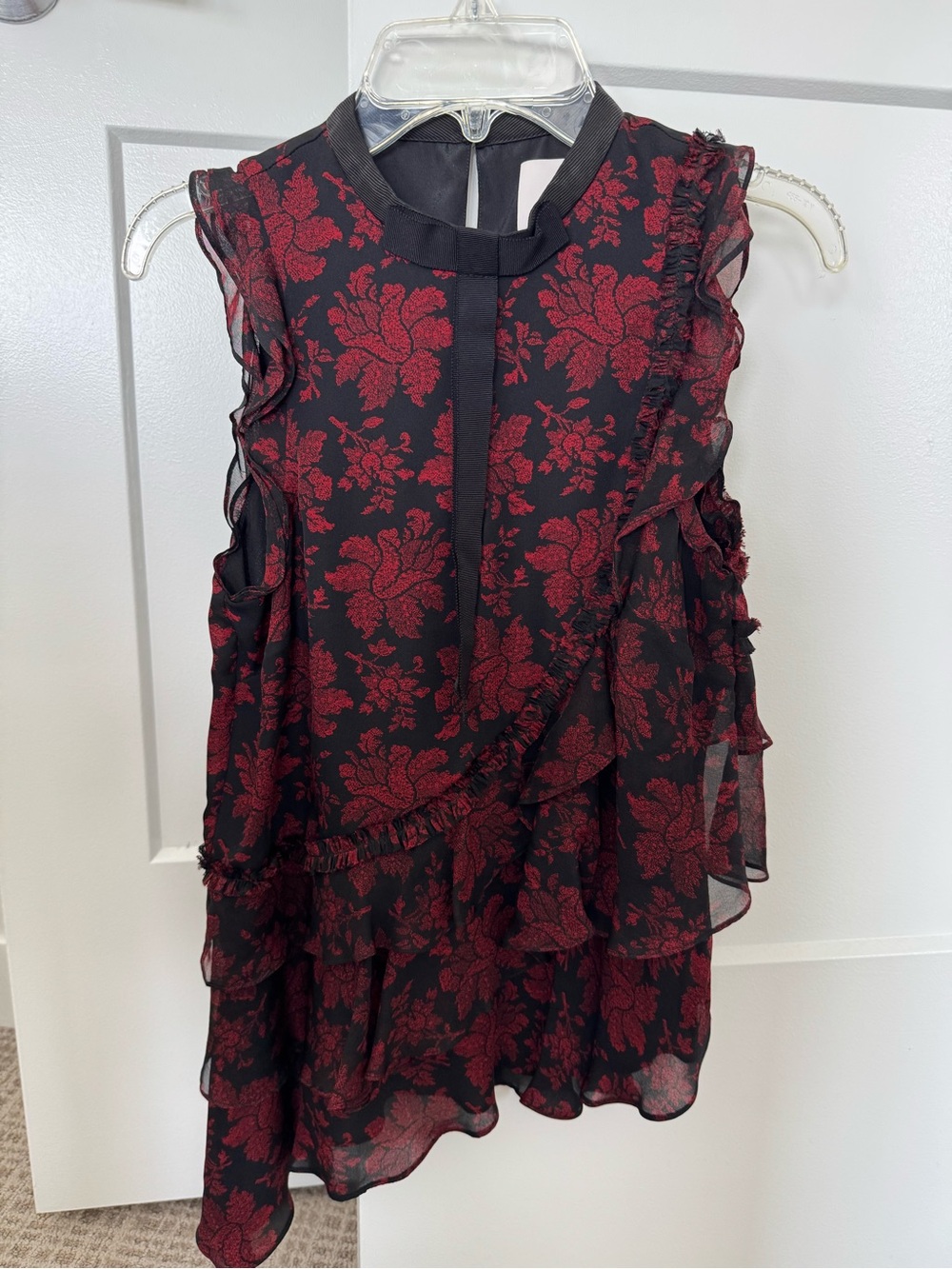 Cinq a sept Silk Floral Ruffle Blouse